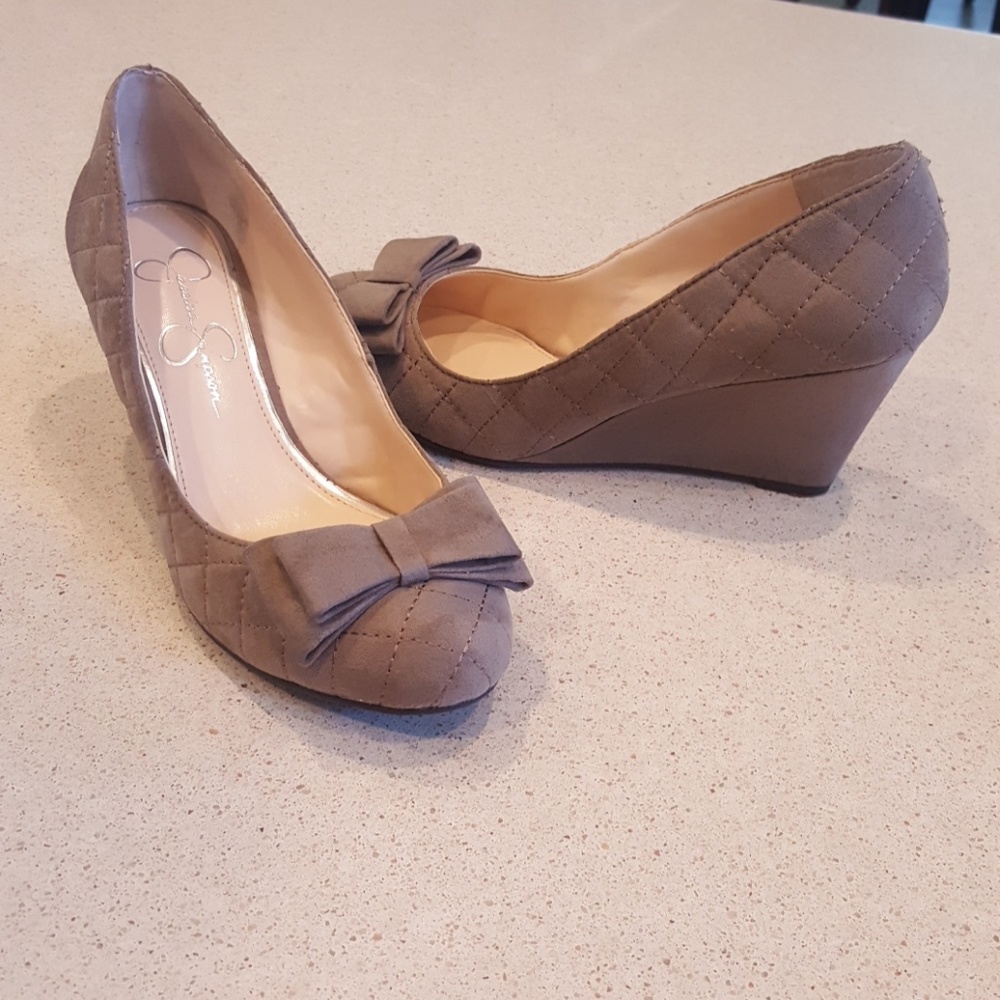 Faux suede wedge heels